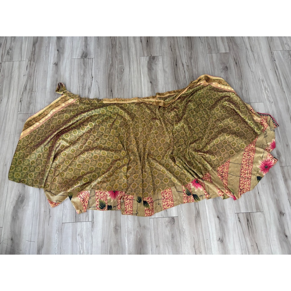 Earthbound Trading Co Reversible Wrap Skirt Boho Floral Geometric Green Pink